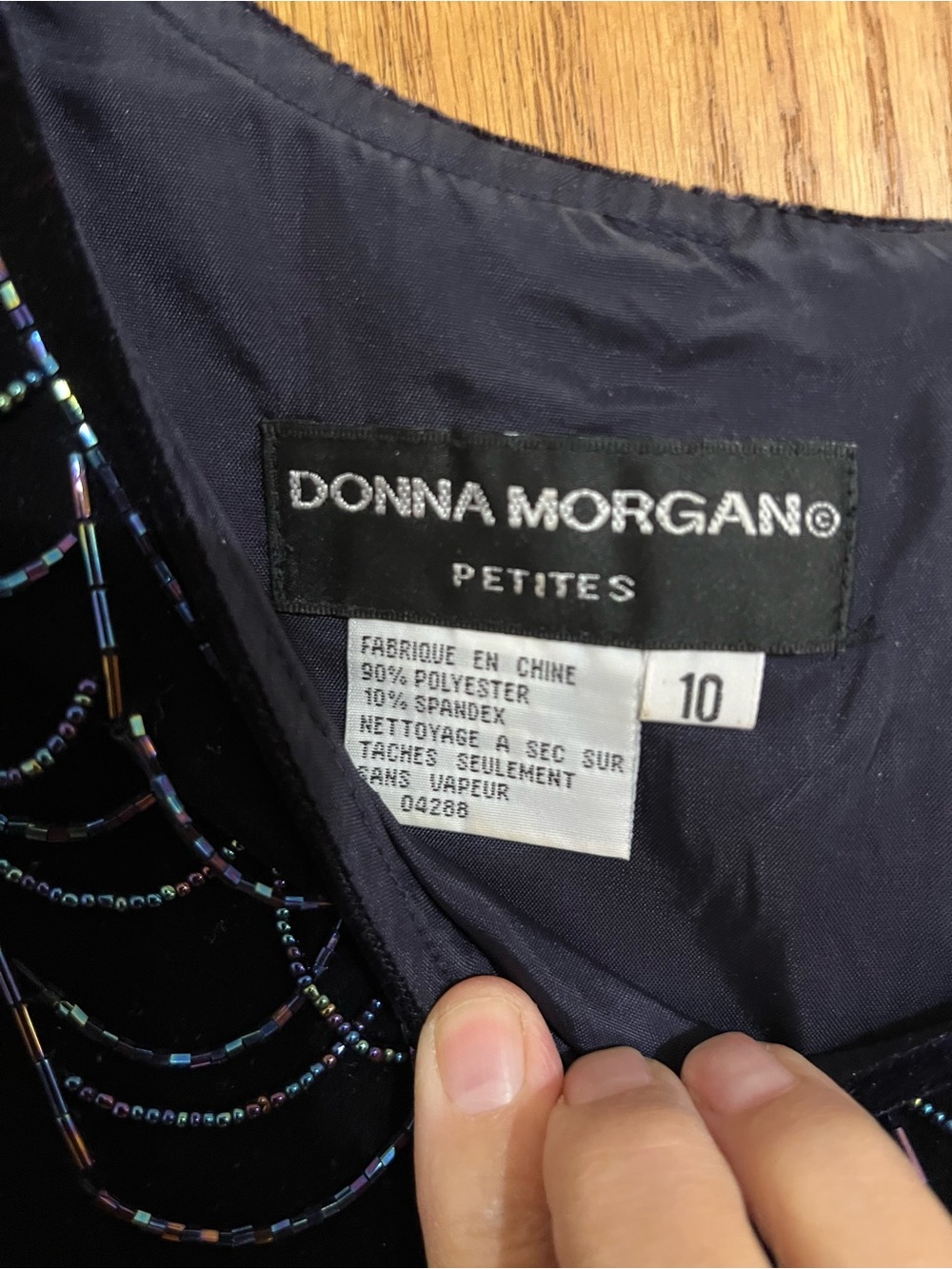 Donna Morgan Navy Velvet Gown with Beaded Scallop Accents - Picture 3 of 3